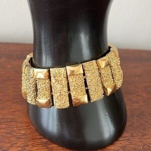 Monet 70s Elda Krecic Nugget Wide Chunky Gold Vintage Brutalist Bracelet